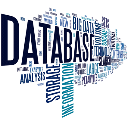 Text cloud consisting of terms relating to databases.