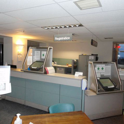 Image of automated patient self check-in desk at Hotel Dieu Hospital.